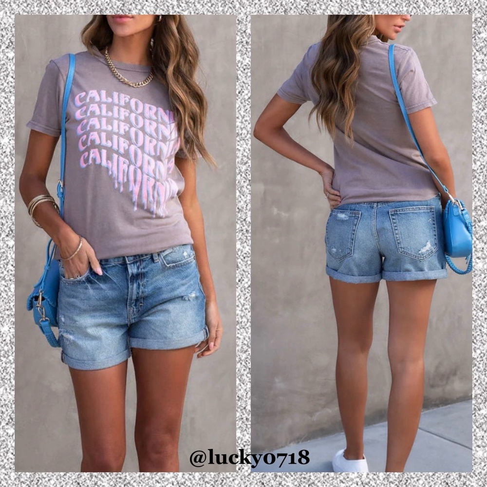 Vici LuluSimonStudio California Drip Gray & Pink Tee NWOT Sz S